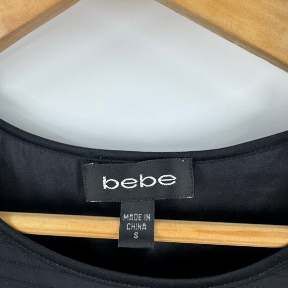 Bebe Y2K Silk Floral Bow Waist Sleeveless Top Black White Round Neck Size S - Picture 3 of 7